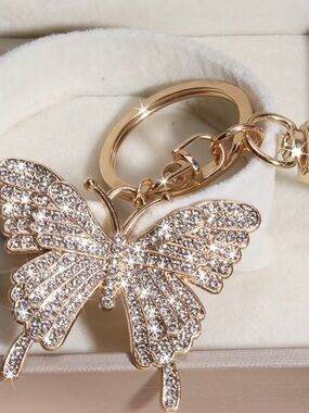 Crystal Butterfly Key & Card Holder Charm - Rose Gold